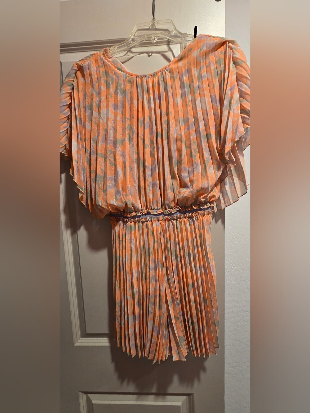 Maje Orange Pleated Maxi Dress with Multicolor Accents